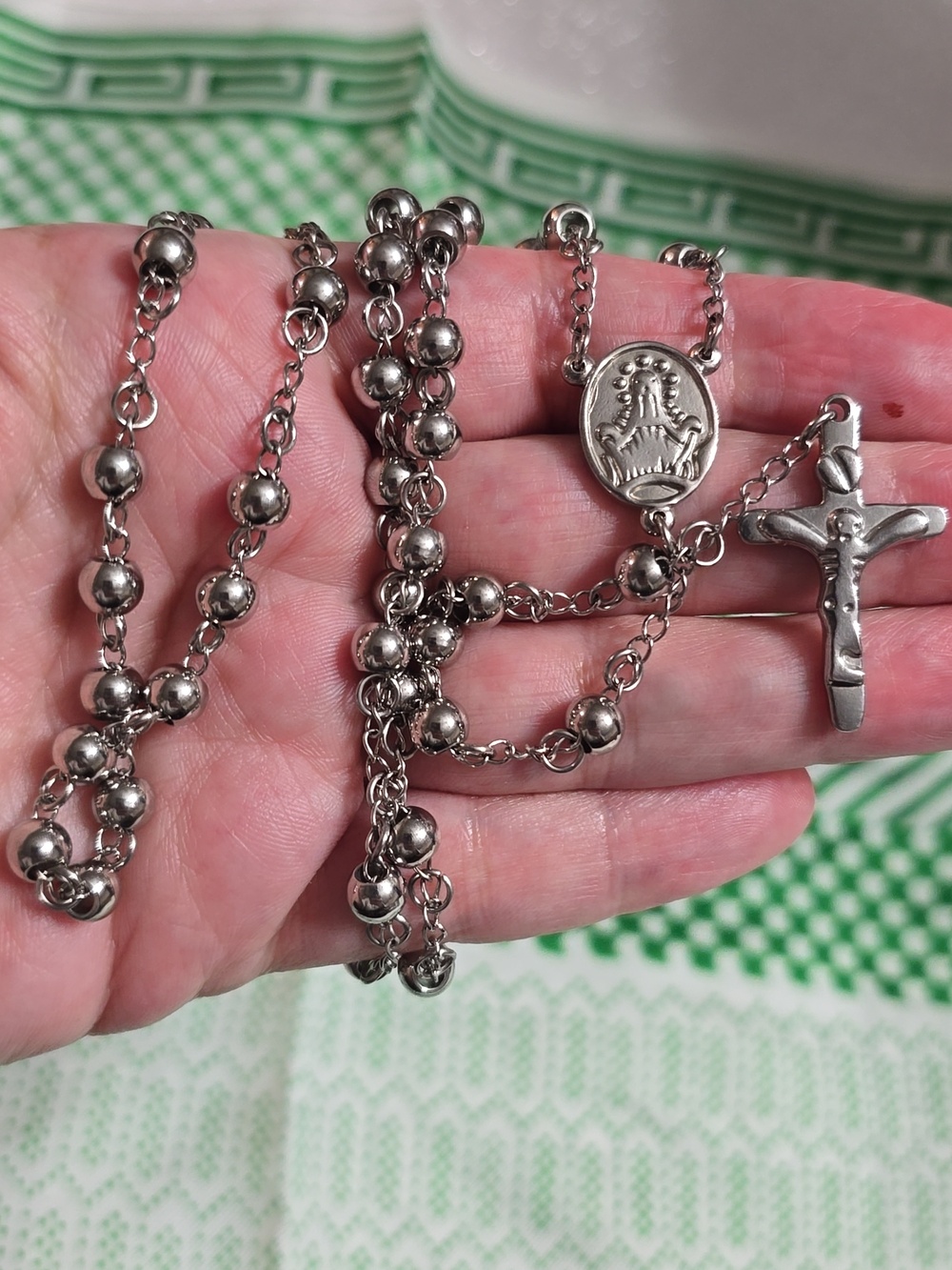 Stainless Steel Rosary Necklace with Cross Pendant - Picture 6 of 7